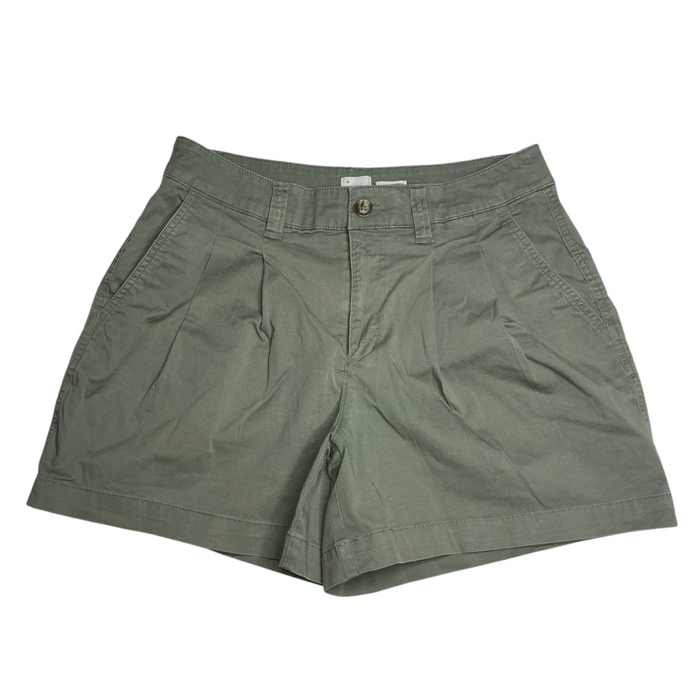 a new day Gray/Olive Green High-Waist Pleated Cotton Blend Stretch Shorts Sz 10